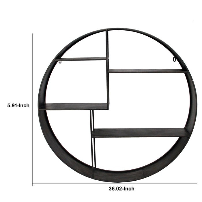 Industrial Round Metal Wall Shelf with 4 Display Space, Gray