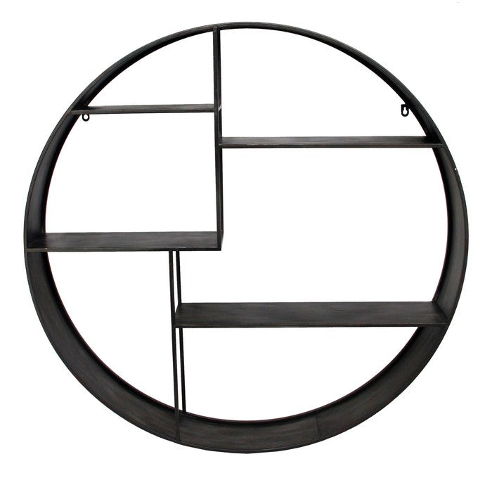 Industrial Round Metal Wall Shelf with 4 Display Space, Gray