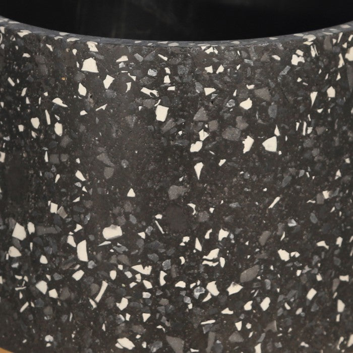 Mosaic Round Cement Planter on Wooden Stand, Medium, Black and Brown
