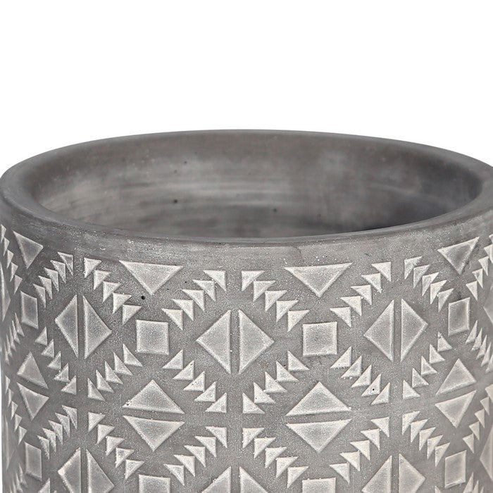 Diamond Pattern Cement Planter with Saucer, Gray and White