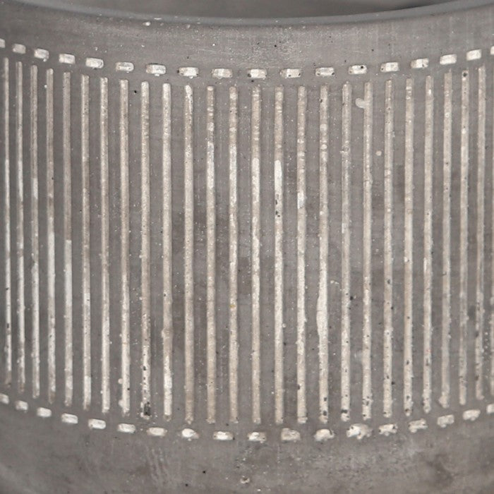 Striped Pattern Cement Planter with Saucer, Gray and White