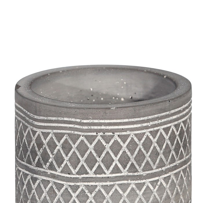 Diamond Pattern Round Cement Planter with Saucer, Gray and White