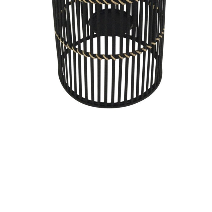 Decorative Drum Shaped Open Cage Bamboo Lantern, Large, Black
