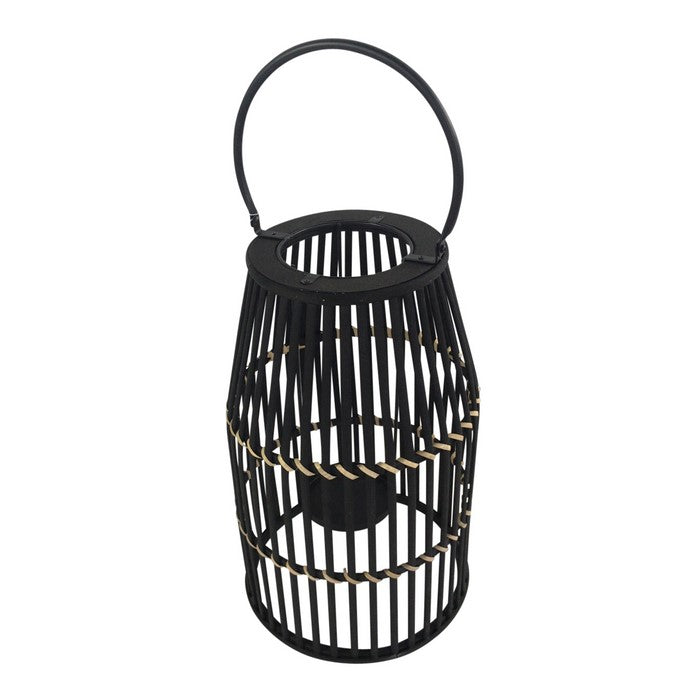Decorative Drum Shaped Open Cage Bamboo Lantern, Large, Black