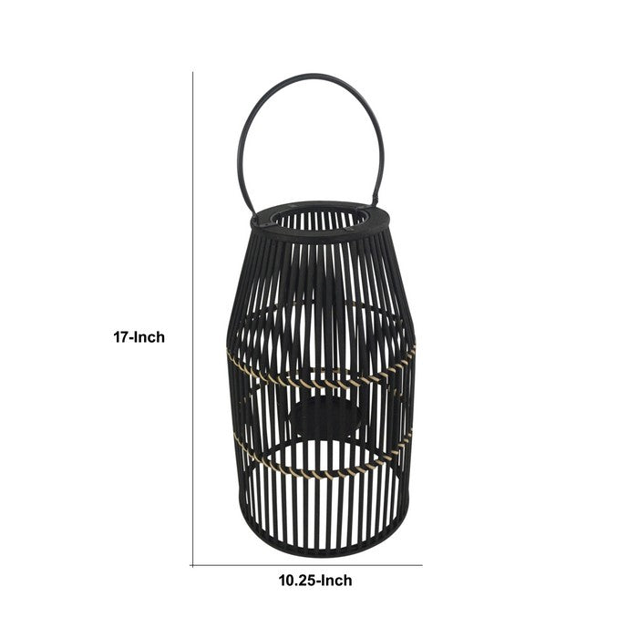 Decorative Drum Shaped Open Cage Bamboo Lantern, Small, Black