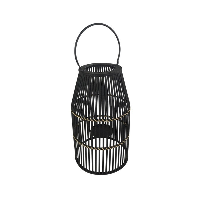 Decorative Drum Shaped Open Cage Bamboo Lantern, Small, Black