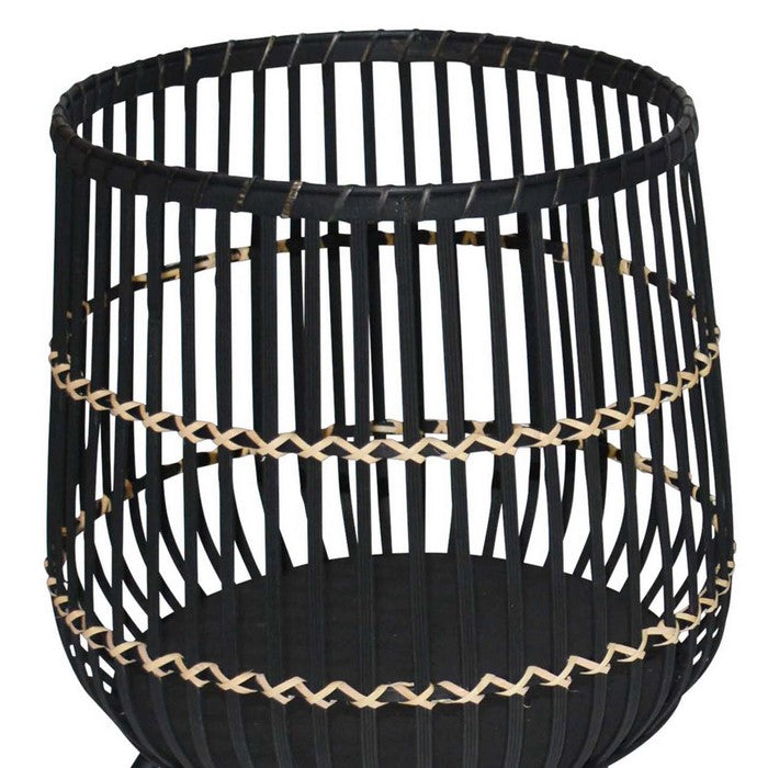 Drum Shaped Open Cage Bamboo Planter with Angled Legs, Set of 3, Black