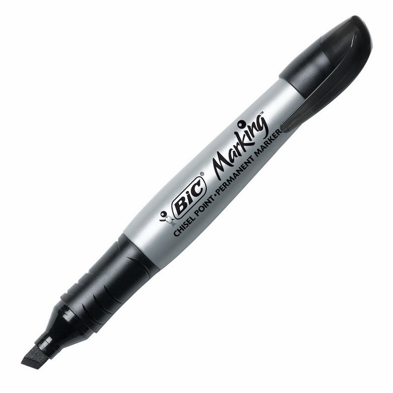 BIC Marking Permanent Marker, Chisel Tip, Black, 12-Count