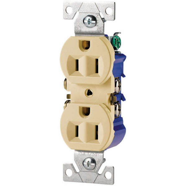 Eaton 270V-SP-L Standard Grade Straight Blade Duplex Receptacle with 15-Amp, 125-Volt, 5-15-NEMA Rating, Ivory