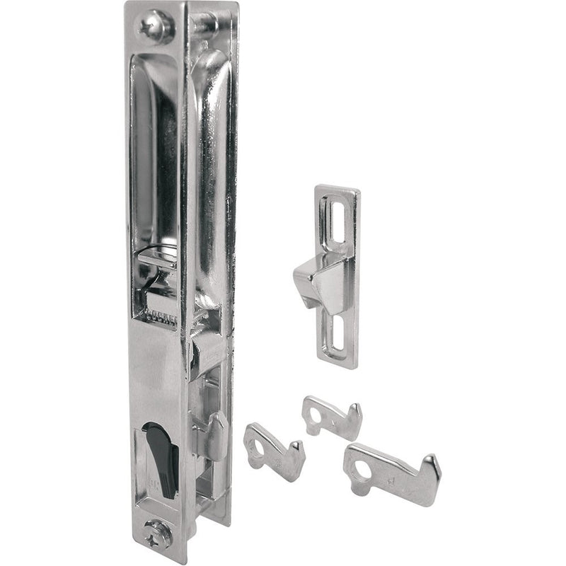Prime-Line C 1045 Sliding Glass Door Handle Set, 6-5/8 in, Diecast, Chrome Plated, Hook Style, Flush Mount, Non-Handed