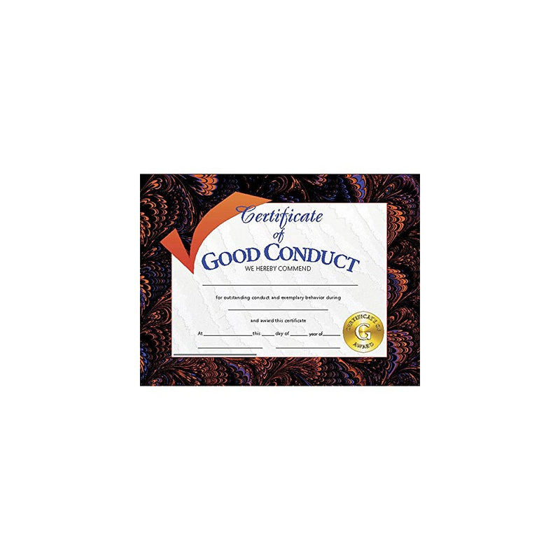 Hayes Good Conduct Certificate, 8-1/2 X 11 in, Paper, Pack of 30