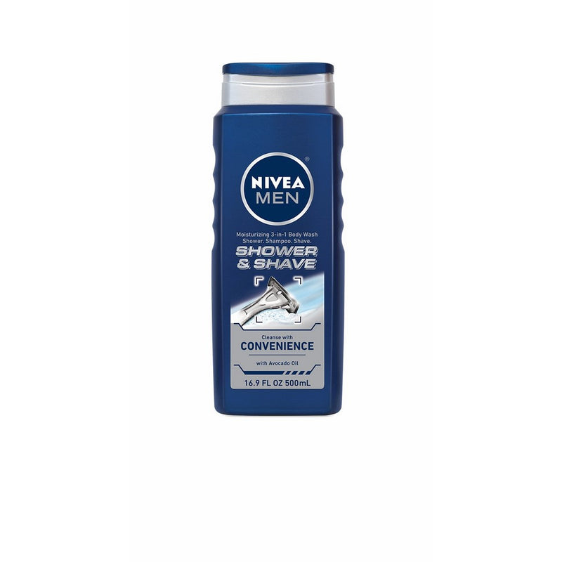 NIVEA Men Shower and Shave 3-in-1 Body Wash 16.9 Fluid Ounce (Pack of 3)