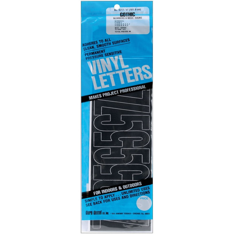Duro Decal Permanent Adhesive Vinyl Numbers: 4" Gothic Black