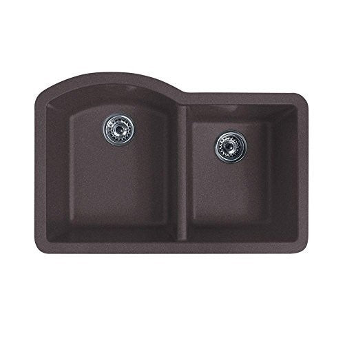 Swanstone QUDB-3322-077 QUDB-3322.077 32-Inch by 21-Inch Undermount Double Bowl Kitchen Sink, Nero