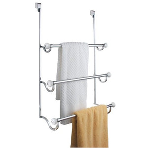 InterDesign York - Over-the-Shower-Door 3-Bar Towel Rack - White/Chrome - 4.75 x 17.75 x 22.5 inches