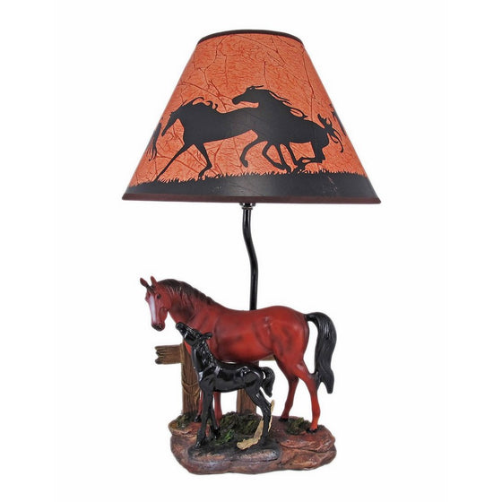 Resin Table Lamps Brown Mare And Foal Horse Table Lamp W/Shade 12 X 19 X 12 Inches Multicolored