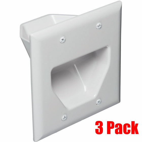 Datacomm 450002WH-3 2 Gang Recessed Low Voltage Cable Plate, 3 Pack