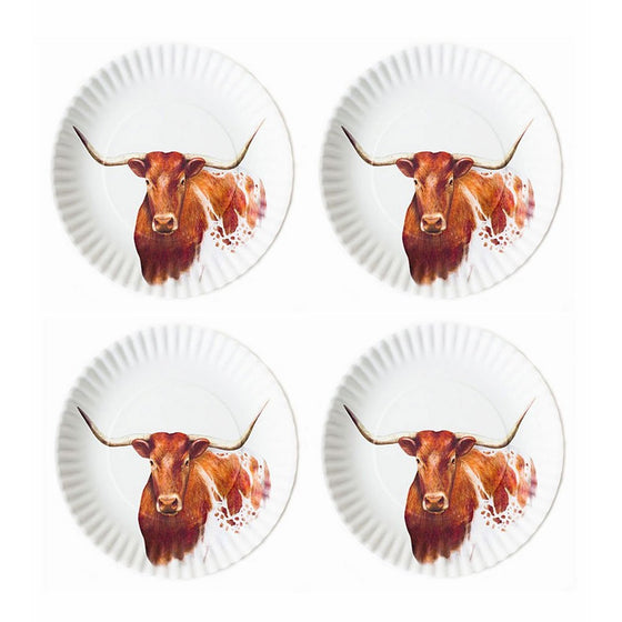 Western Longhorn Steer 9" Melamine Plates, Set of 4