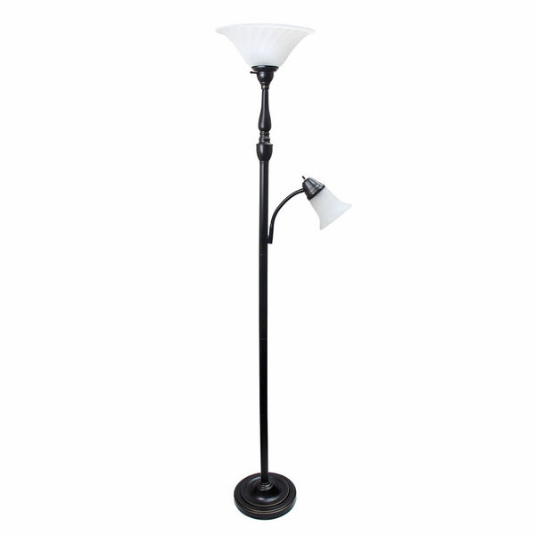 Elegant Designs LF2003-RBZ 2 Light Mother Daughter Floor Lamp with White Marble Glass,Restoration Bronze