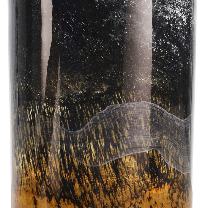 Contemporary Glass Vase with Marble Like Texture, Brown and Black