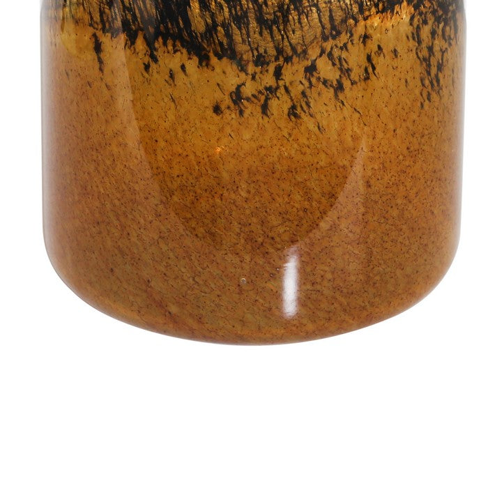 Contemporary Glass Vase with Marble Like Texture, Brown and Black