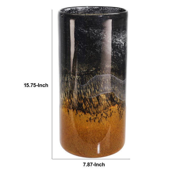 Contemporary Glass Vase with Marble Like Texture, Brown and Black