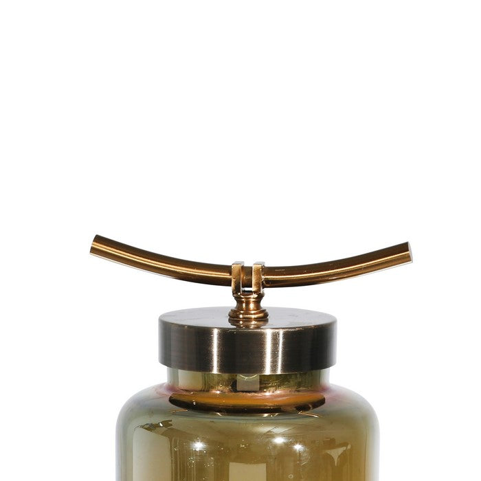 Contemporary Style Glass Vase with Metal Lid, Gold and Silver
