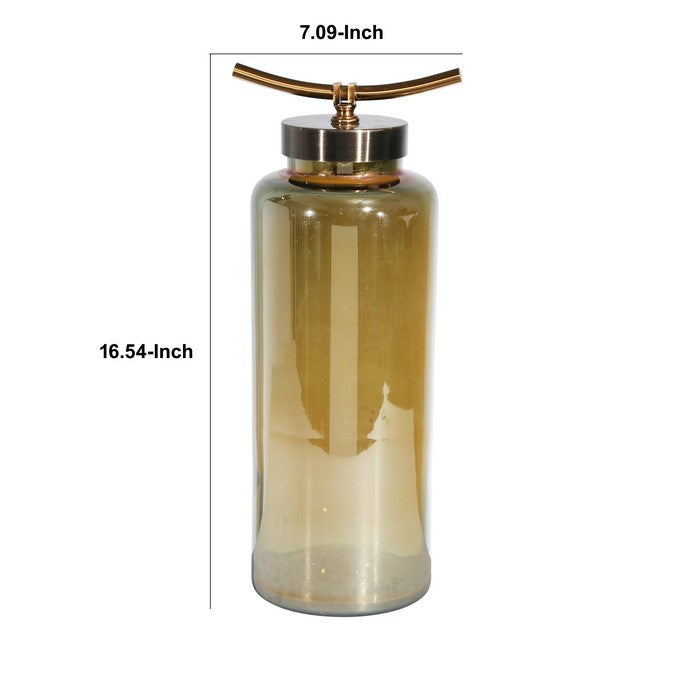 Contemporary Style Glass Vase with Metal Lid, Gold and Silver