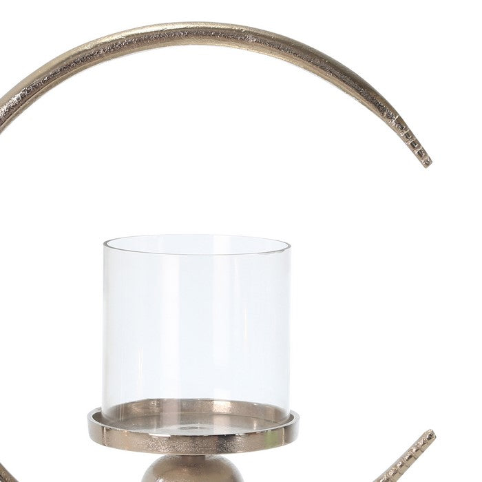 Metal Ring Candle Holder with Glass Hurricane, Small, Clear and Silver