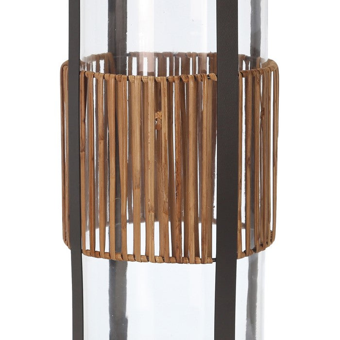 Cylindrical Metal and Glass Hurricane, Set of 2, Black and Brown