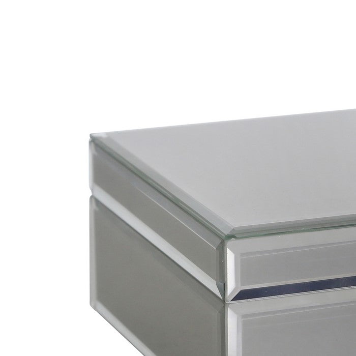 Square Glass Panel Wooden Jewelry Box with Round Knob, Gray and Silver