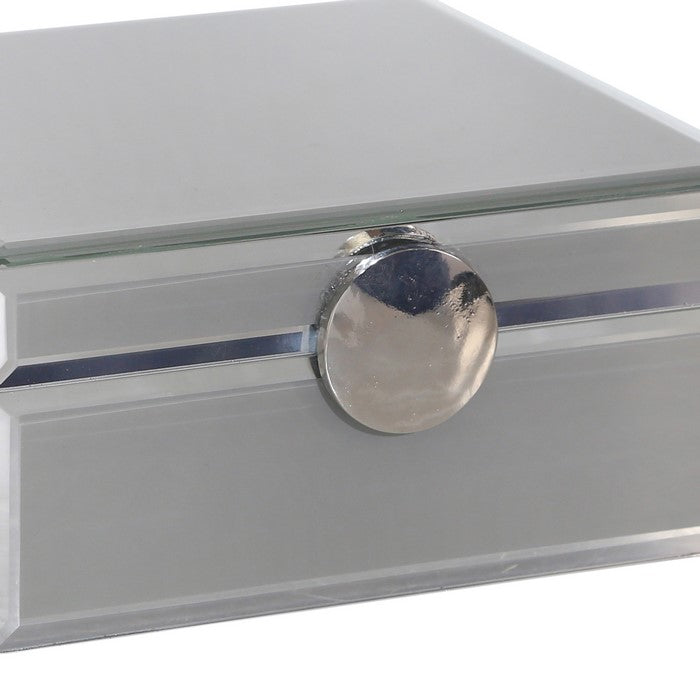 Square Glass Panel Wooden Jewelry Box with Round Knob, Gray and Silver