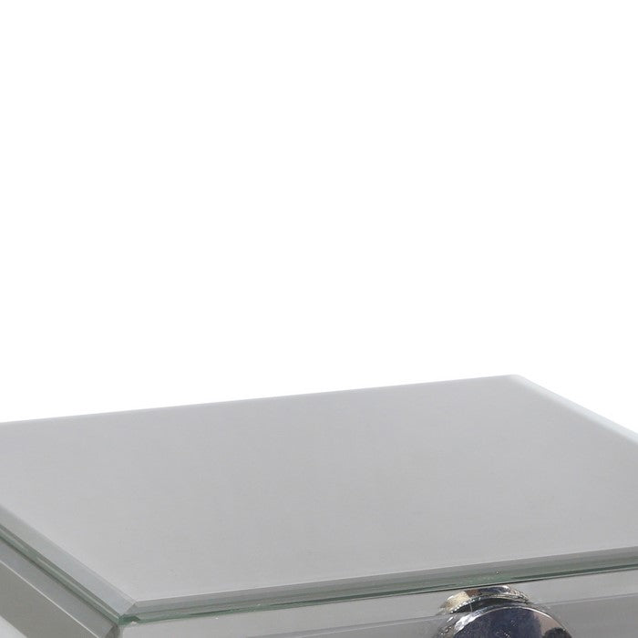 Square Glass Panel Wooden Jewelry Box with Round Knob, Gray and Silver