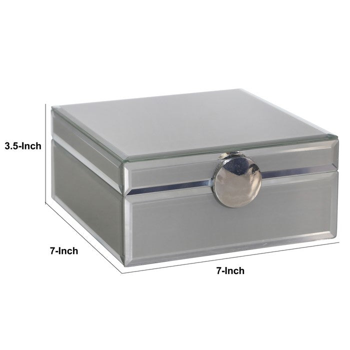 Square Glass Panel Wooden Jewelry Box with Round Knob, Gray and Silver
