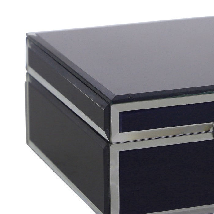 Square Glass Panel Wooden Jewelry Box with Round Knob,Black and Silver