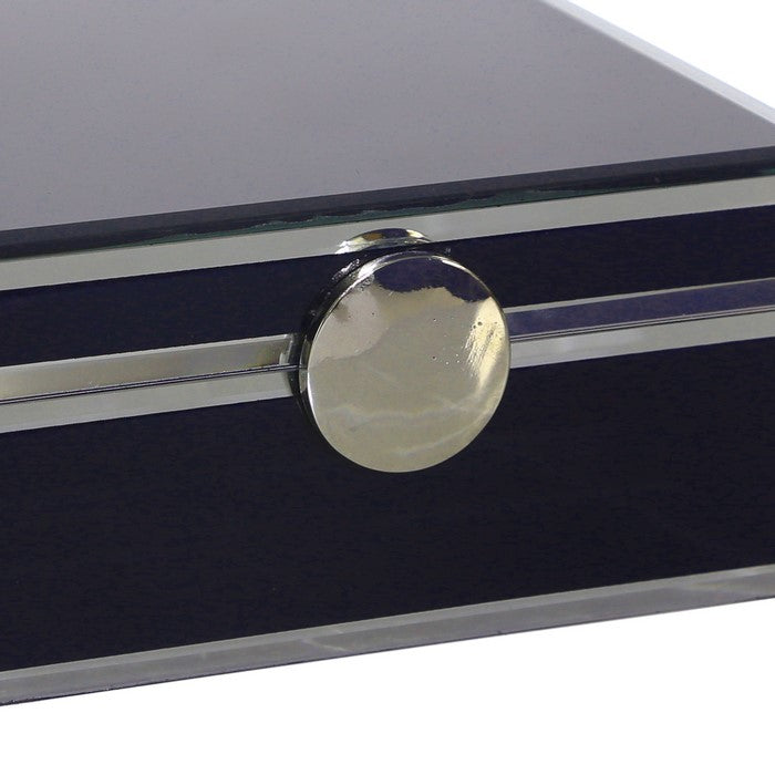Square Glass Panel Wooden Jewelry Box with Round Knob,Black and Silver