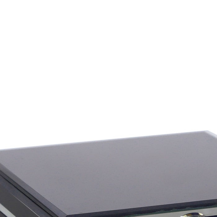 Square Glass Panel Wooden Jewelry Box with Round Knob,Black and Silver