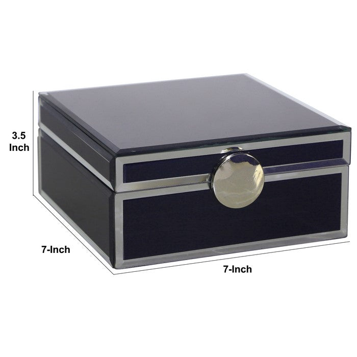 Square Glass Panel Wooden Jewelry Box with Round Knob,Black and Silver