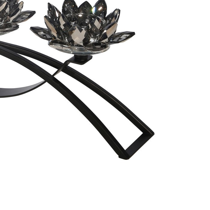 Contemporary Lotus Shaped Glass Candle Holder with Metal Base, Black