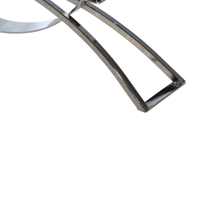 Contemporary Lotus Shaped Glass Candle Holder with Metal Base, Silver