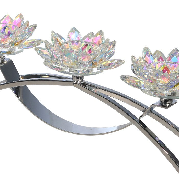 Contemporary Lotus Shaped Glass Candle Holder with C Shape Base,Silver