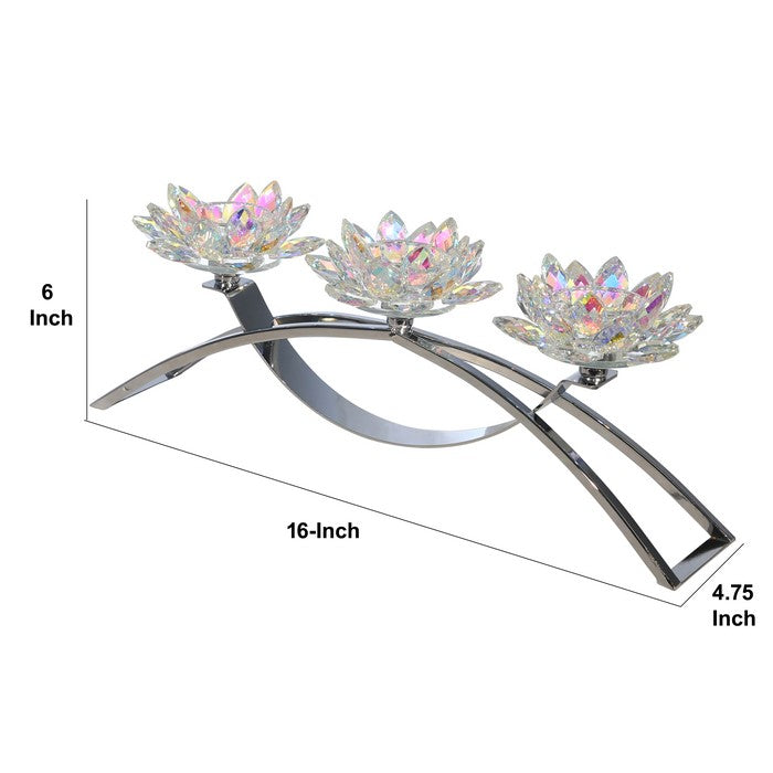 Contemporary Lotus Shaped Glass Candle Holder with C Shape Base,Silver