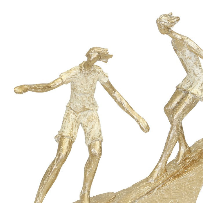 Miniature Polyresin Surfing Couple Statuetted, Gold