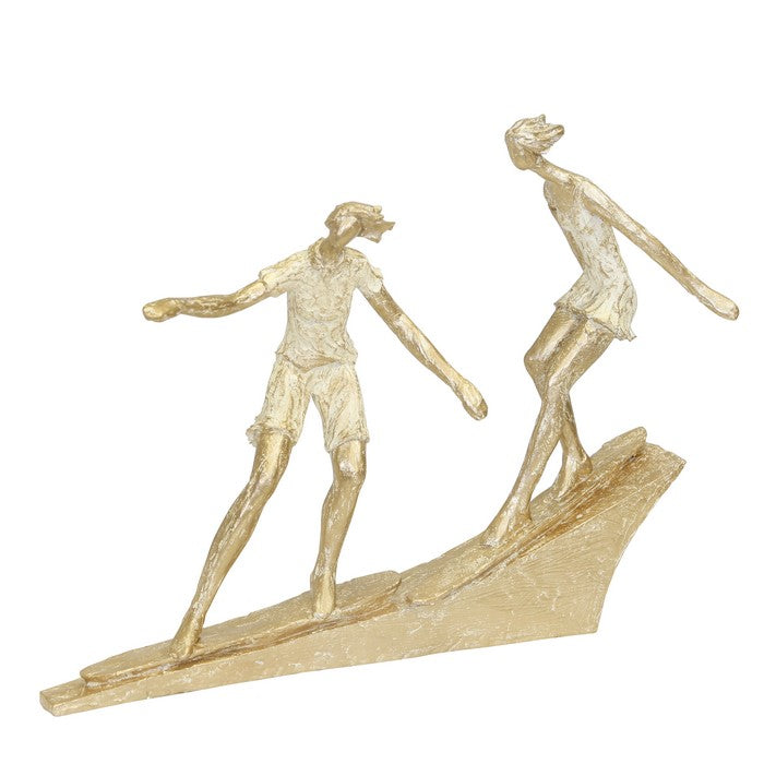 Miniature Polyresin Surfing Couple Statuetted, Gold