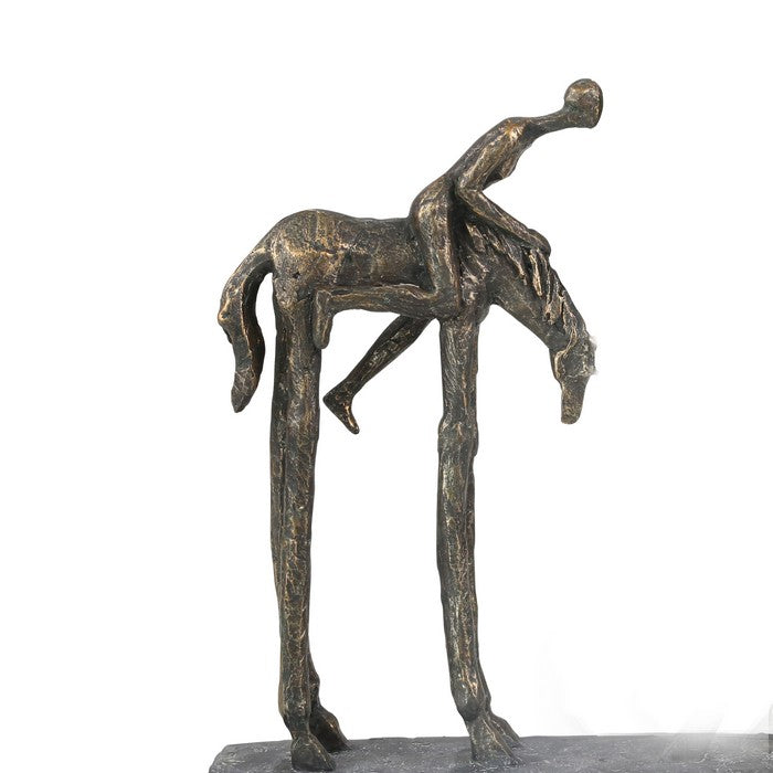Polyresin Figurine with Kissing Couple On Horseback, Bronze and Gray