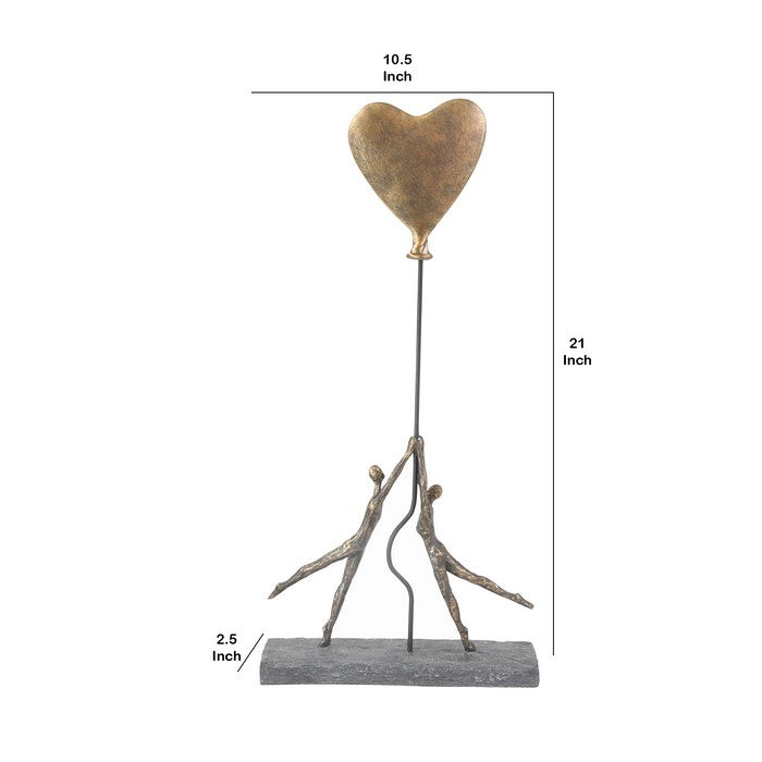 Polyresin Couple with Baloon Figurine, Bronze and Gray