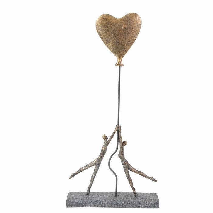 Polyresin Couple with Baloon Figurine, Bronze and Gray