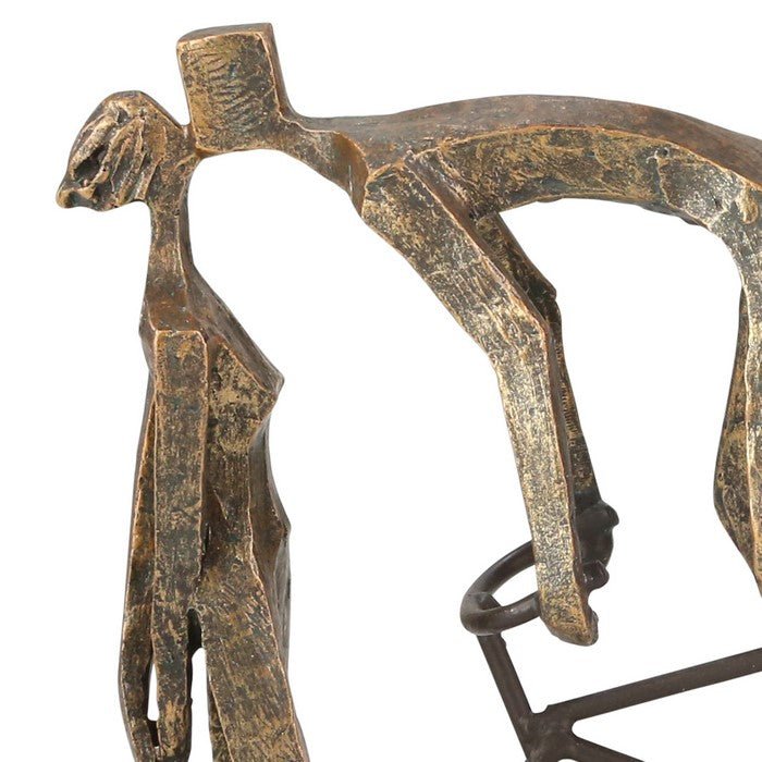 Polyresin Kissing Couple On Bike Figurine, Bronze and Gray