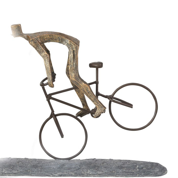 Polyresin Kissing Couple On Bike Figurine, Bronze and Gray