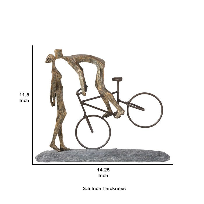 Polyresin Kissing Couple On Bike Figurine, Bronze and Gray